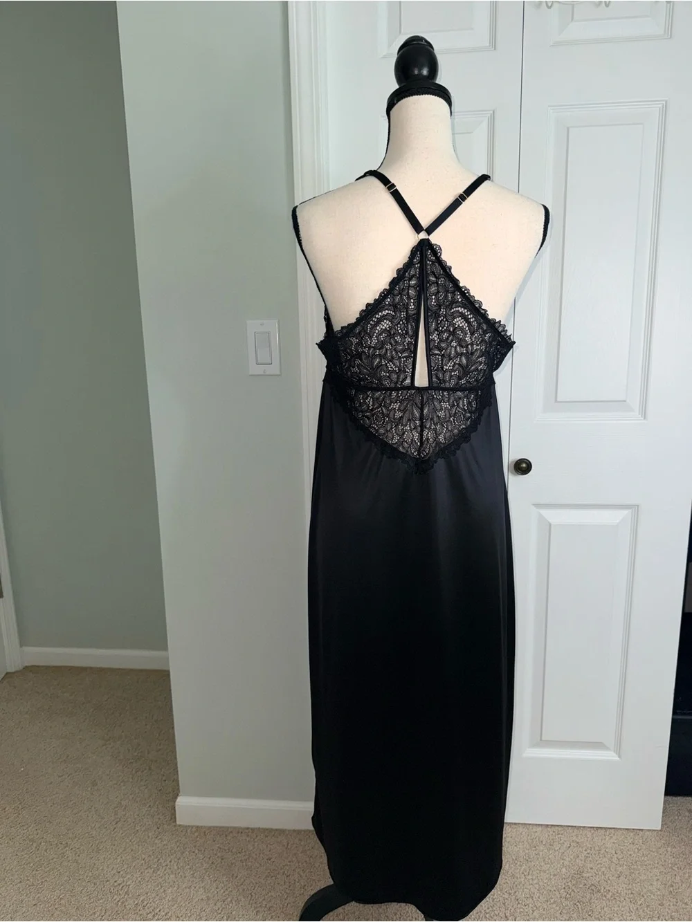 SOMA Black Lace Chemise Maxi Nightgown Slip Dress Strappy Racerback Sz L